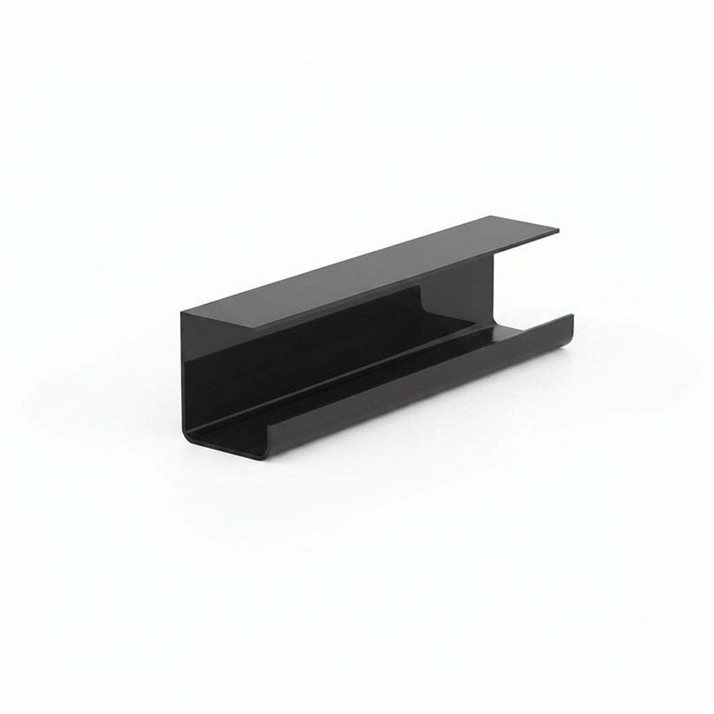 Black self-adhesive shelf with dimensions on a white background
