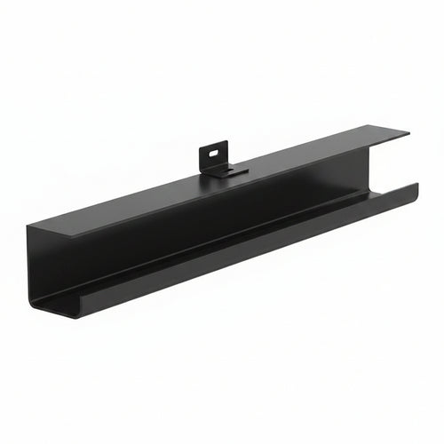 Black shelf with dimensions labeled on a white background